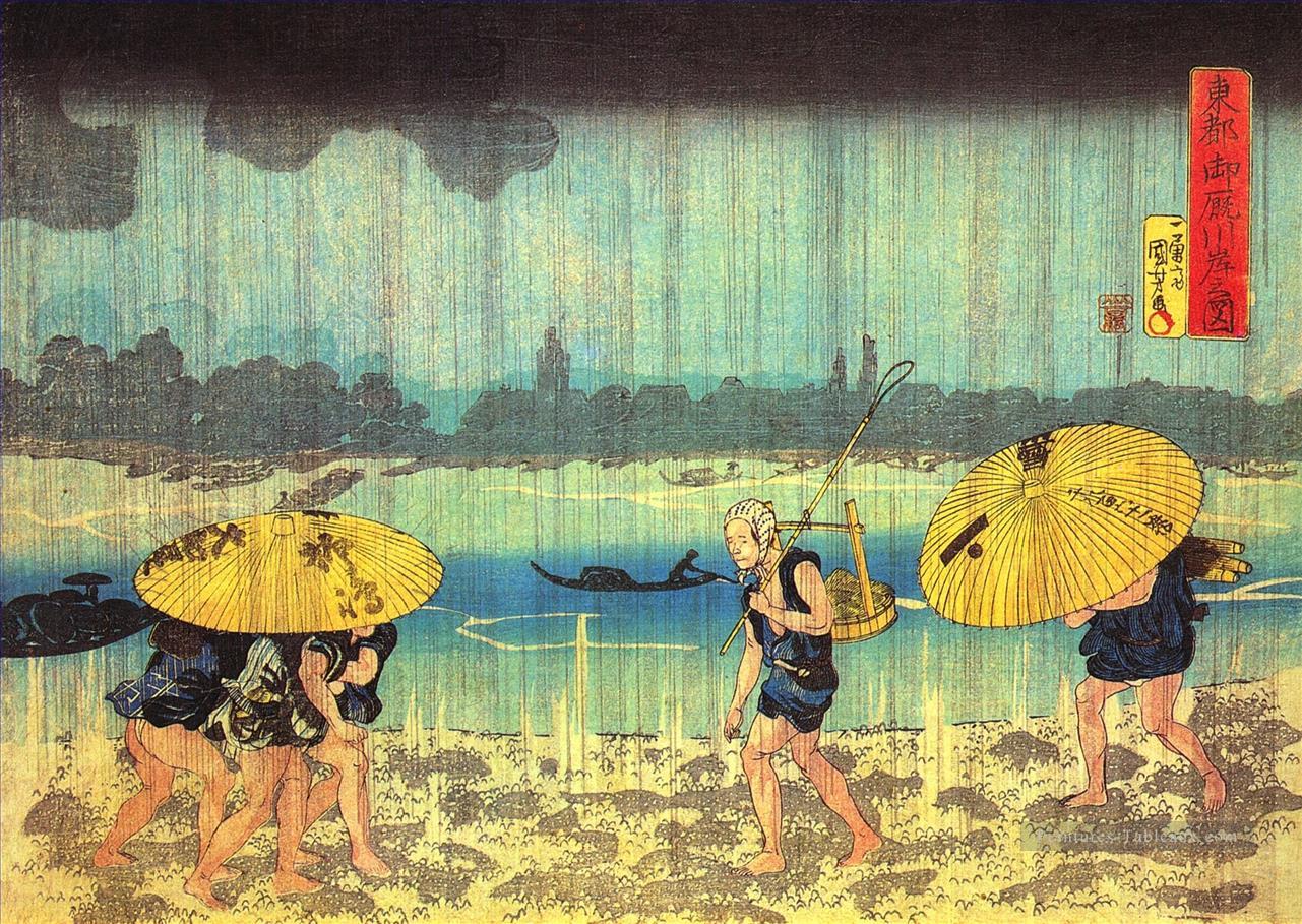 au bord de la rivière Sumida Utagawa Kuniyoshi japonais Peintures à l'huile